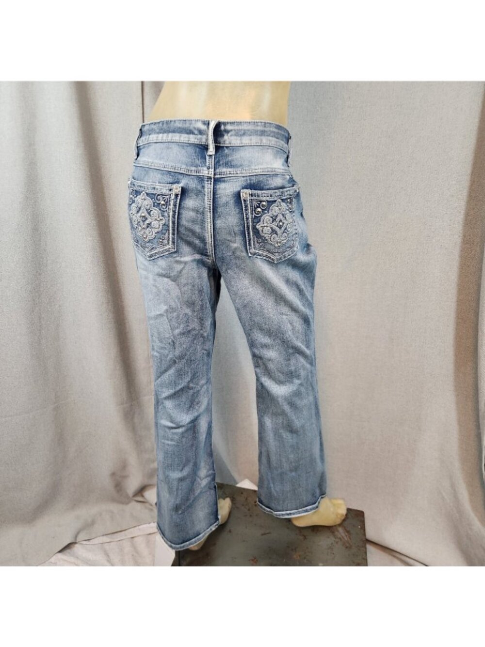 Cato Blue Jeans Mid Rise Acid Wash Boot Lg Denim Blue Jean Petite Siz 14P 34Wx29 - Picture 5 of 16
